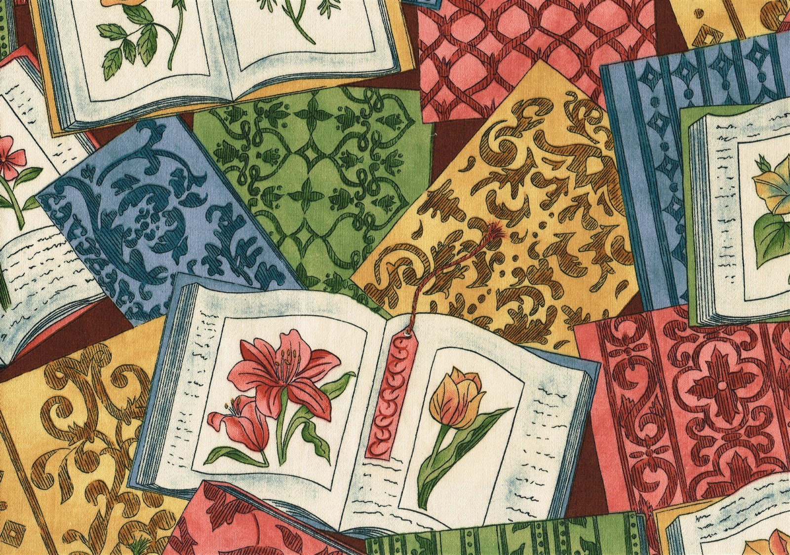 Suburban Fabric Books Green Burgundy Gold Brown  Cotton  Drapery Upholstery  