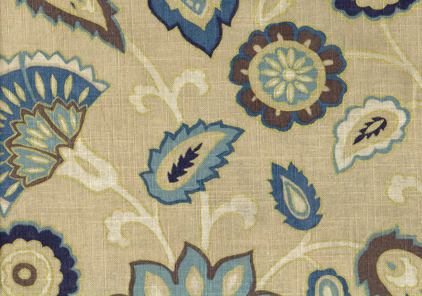 PKaufmann Fabric Khaki Brown Blue Gold Floral Drapery Upholstery 