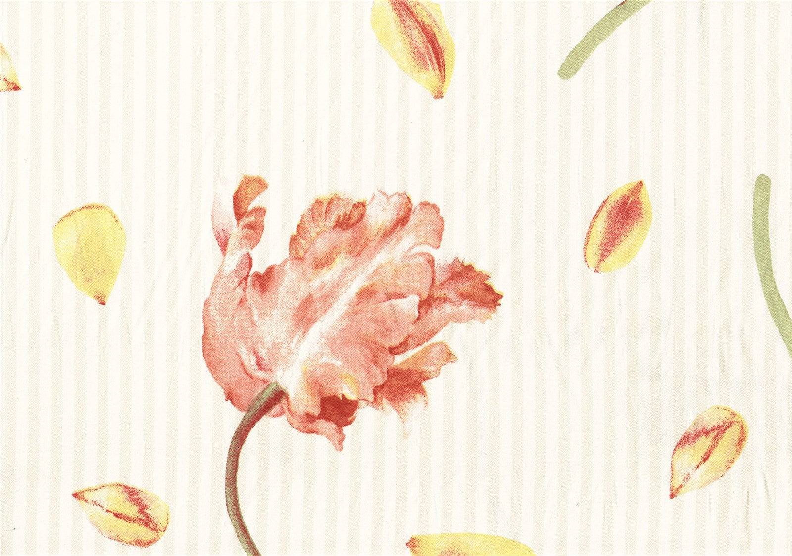 Portfolio Fabric White Beige Coral Pink Striped Floral Cotton Drapery 