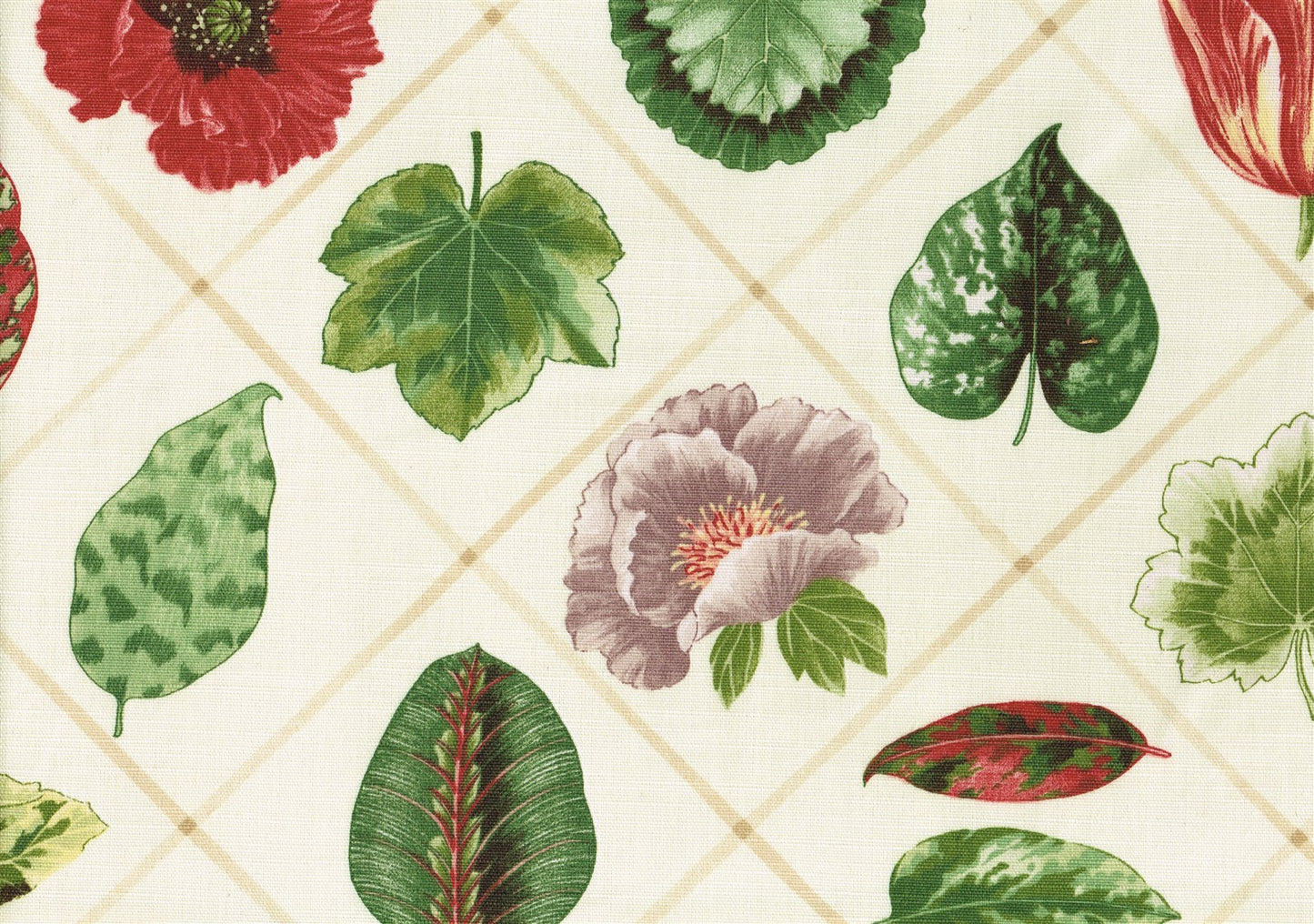 PKaufmann Fabric Ecru Red Green Lilac Tan Diamond Print  Drapery Upholstery 
