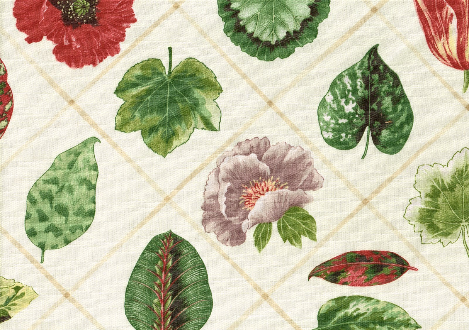 PKaufmann Fabric Ecru Red Green Lilac Tan Diamond Print  Drapery Upholstery 