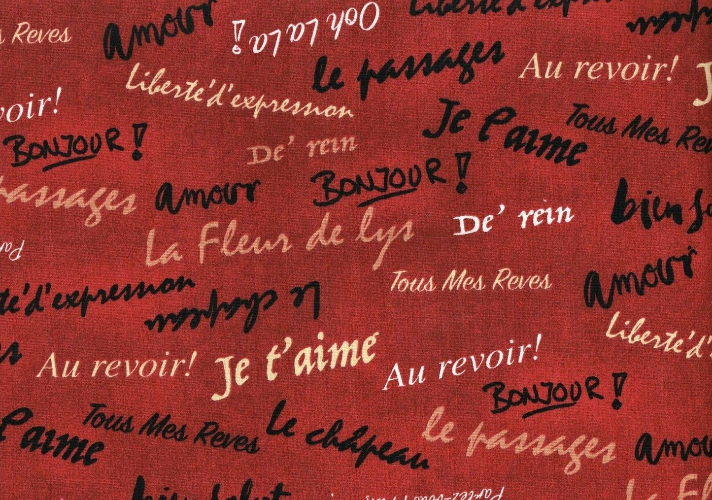 Designer Fabric  Red Black Beige Script Cotton Print  Drapery Upholstery 