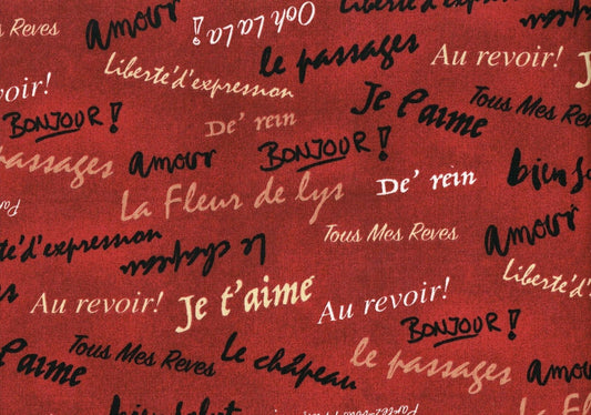 Designer Fabric  Red Black Beige Script Cotton Print  Drapery Upholstery 