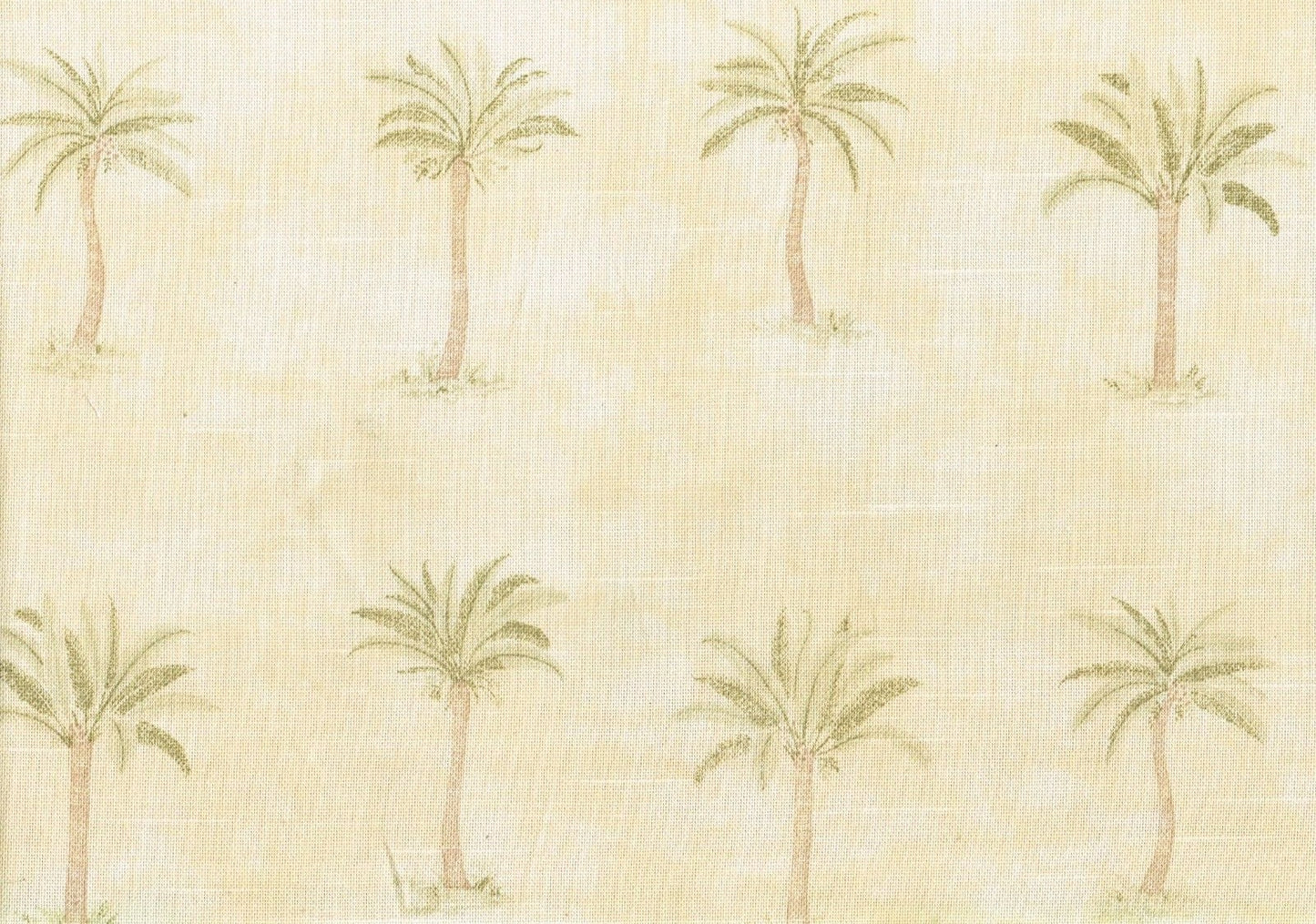 Designer Fabric Palms Trees Maize Green Brown  Cotton  Drapery Upholstery 