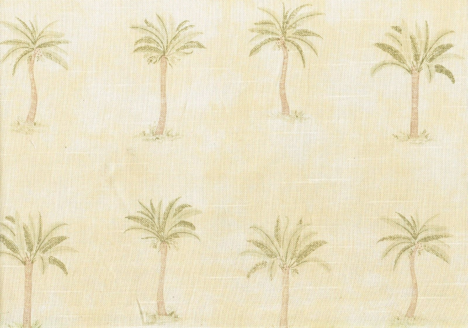 Designer Fabric Palms Trees Maize Green Brown  Cotton  Drapery Upholstery 
