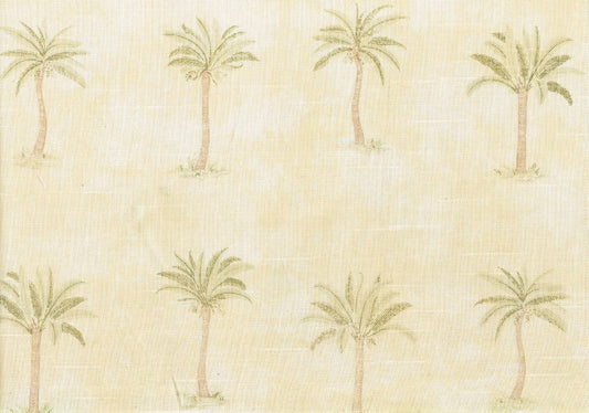 Designer Fabric Palms Trees Maize Green Brown  Cotton  Drapery Upholstery 