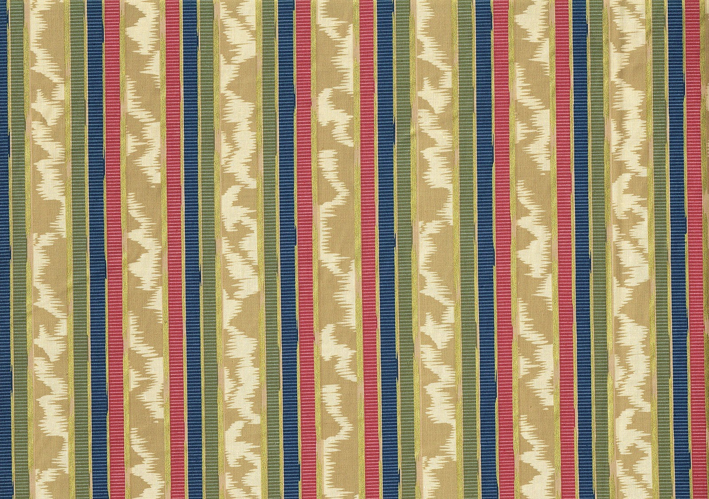 Richloom Fabric Tan Beige Green Blue Gold  Striped Cotton Drapery Upholstery 