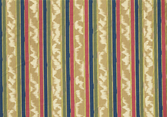 Richloom Fabric Tan Beige Green Blue Gold  Striped Cotton Drapery Upholstery 