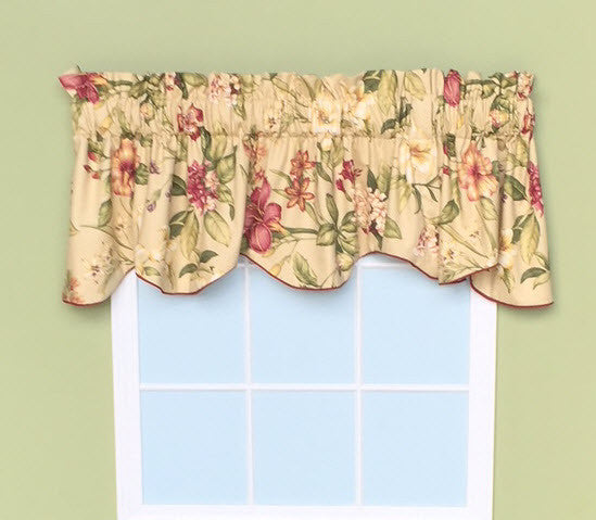 Custom Made Valances Gold Burgundy Green Cream  Cotton Scalloped Topper Lined