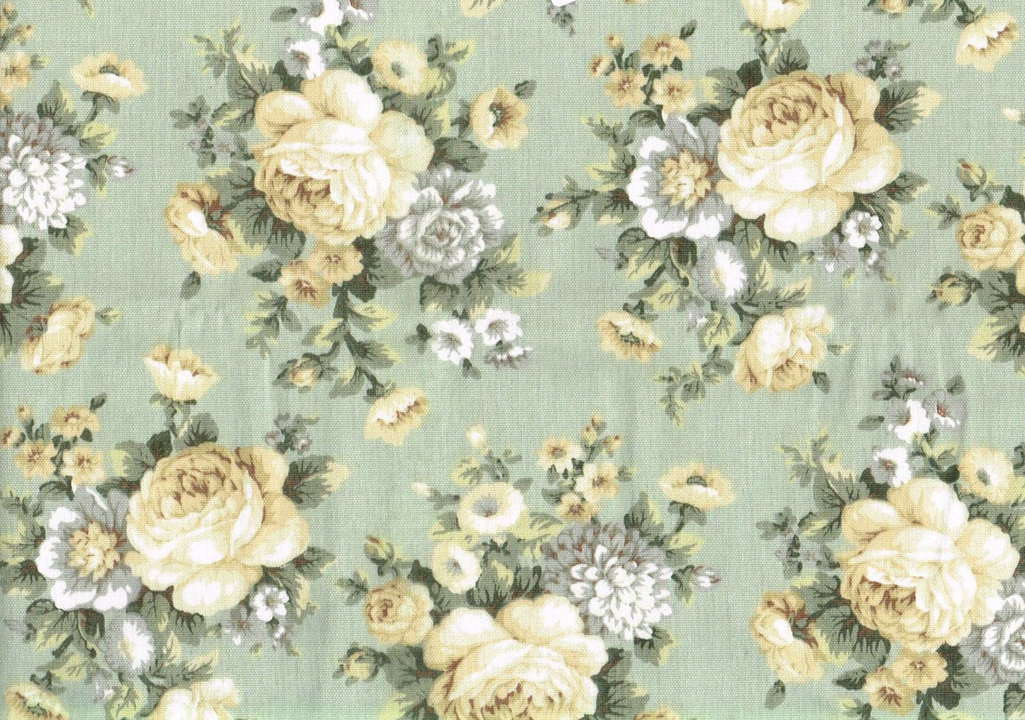 6 Yds Designer Fabric Green Beige White Floral Drapery Upholstery