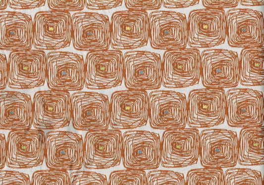 4 Yards Designer Fabric Red Ecru Multi Colored Dots  Geometric Woven Upholstery 