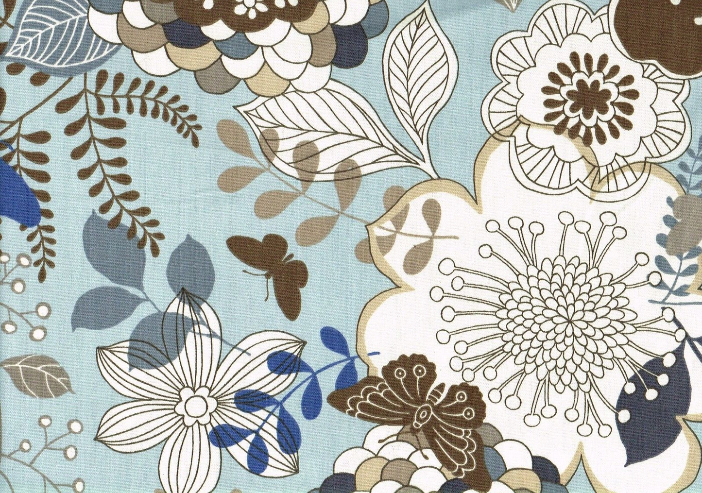 PKaufmann Fabric Blue Brown White Tan Floral    Drapery Upholstery
