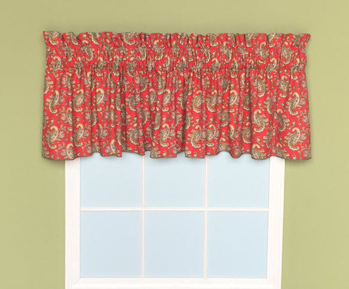 Custom Made  Window Topper  Red Green Gold Paisley Cotton Corded  Lined 