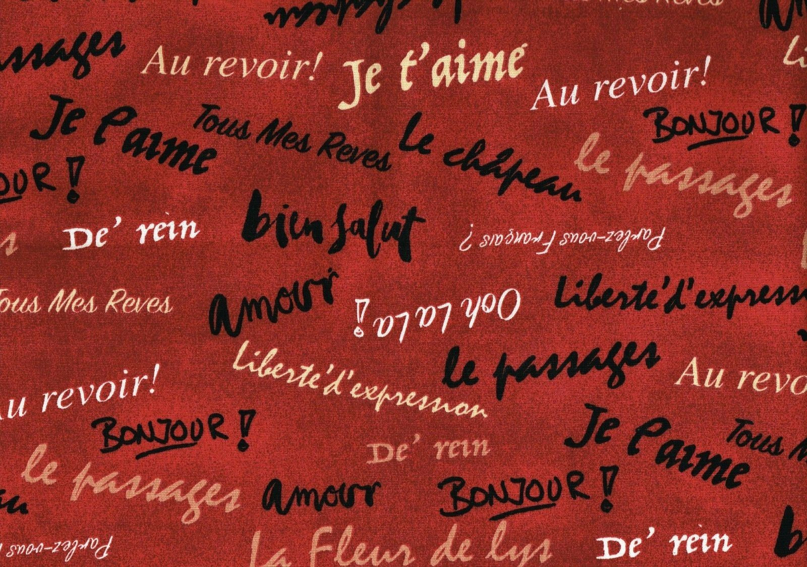 Designer Fabric  Red Black Beige Script Cotton Print  Drapery Upholstery 