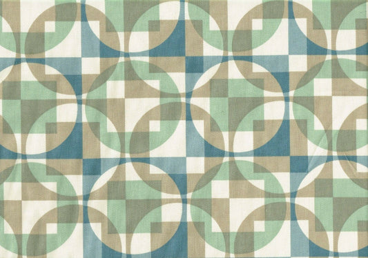Robert Allen Fabric Green Blue Tan Ivory Cotton Drapery Upholstery 