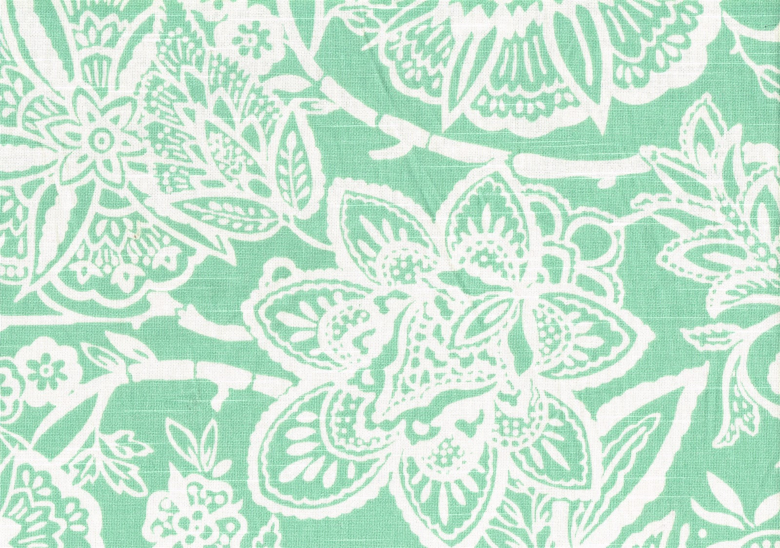 Designer Fabric Aqua White Cotton  Print Drapery Upholstery 