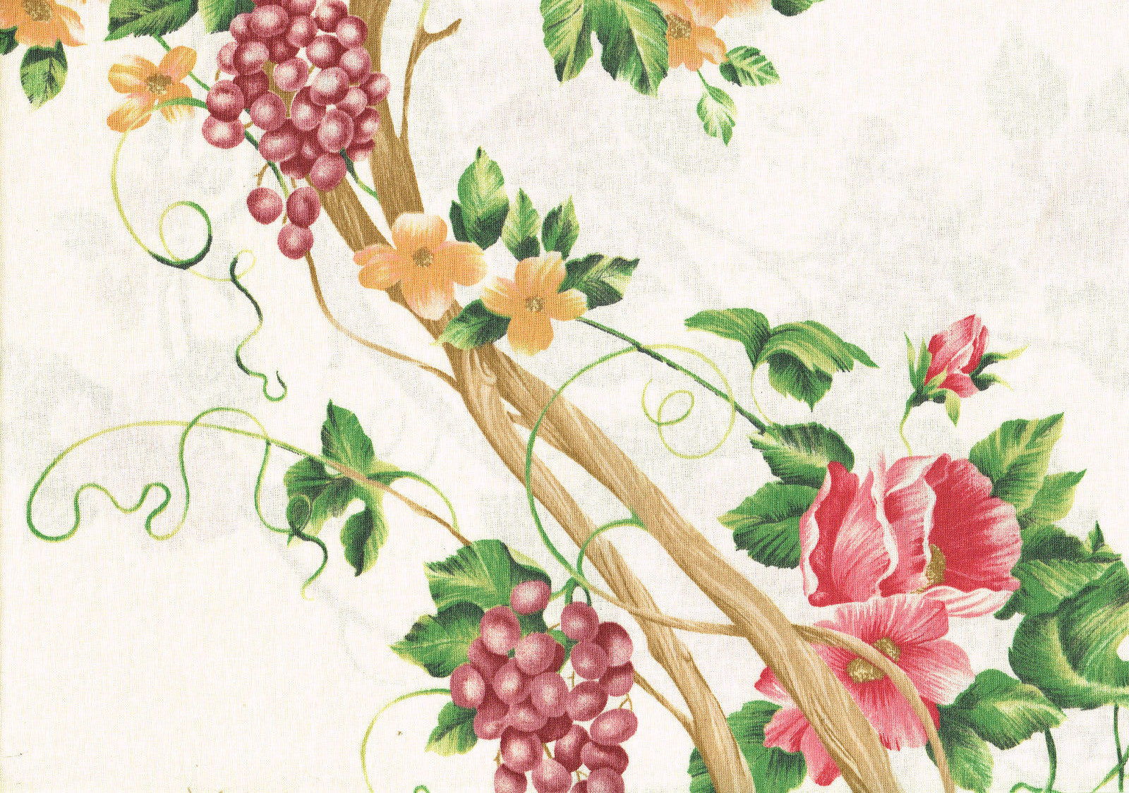 Duralee Fabric Tuscany Vine Ecru Pink Green Brown  Cotton Drapery Upholstery