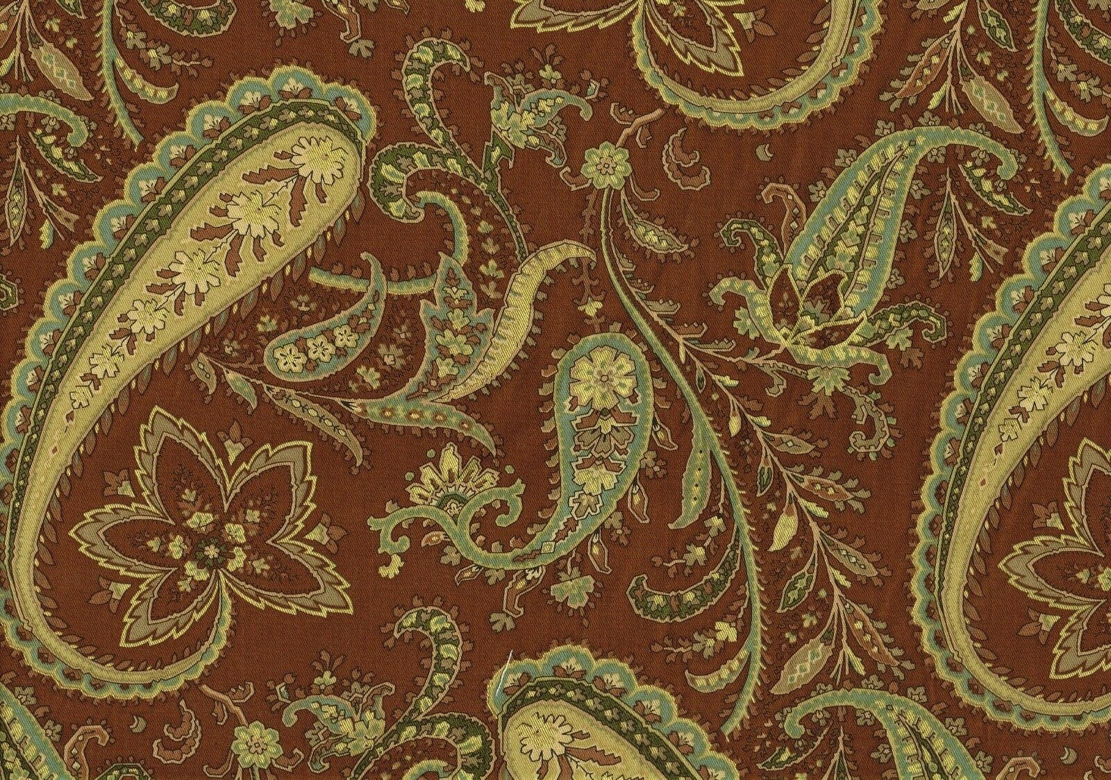 Richloom Fabric Brown Paisley Aqua Gold Cotton  Drapery Upholstery 