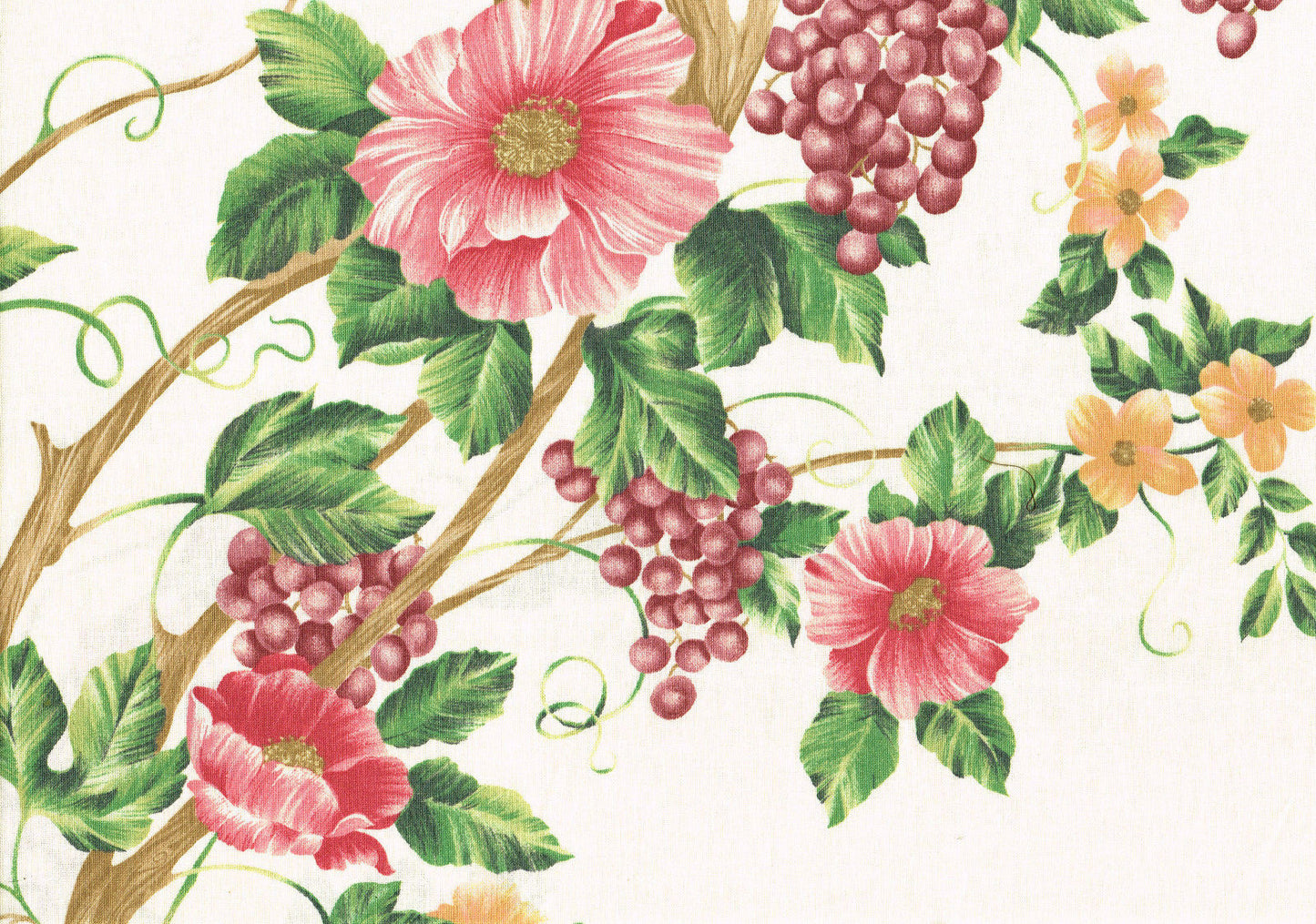 Duralee Fabric Tuscany Vine Ecru Pink Green Brown  Cotton Drapery Upholstery