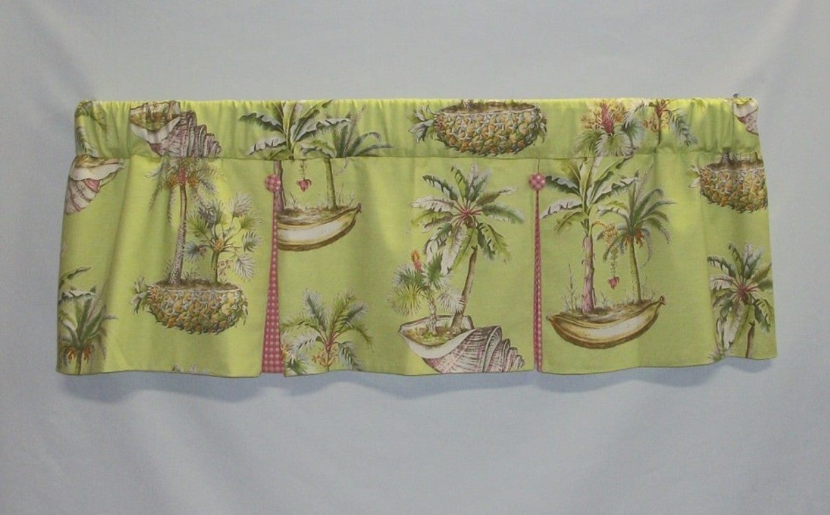 Curtain Valance  Tropical Lime Pink Tent Flap Cotton Topper Lined  