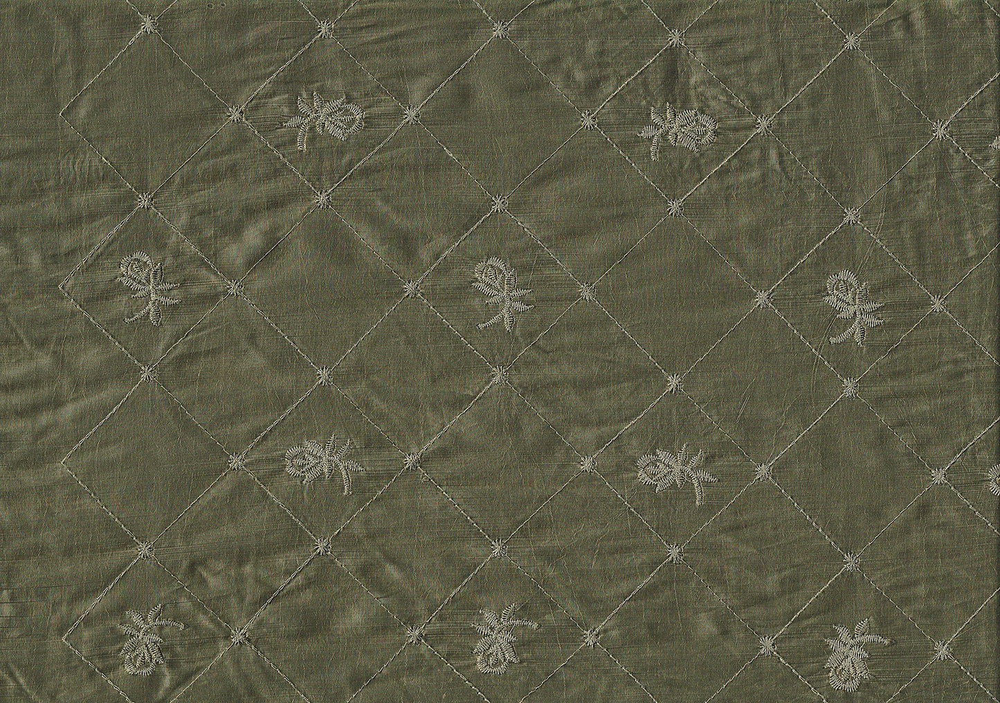 Softline Fabric Sage Green with Gold Hue  Embroidered Poly Silk  Drapery  