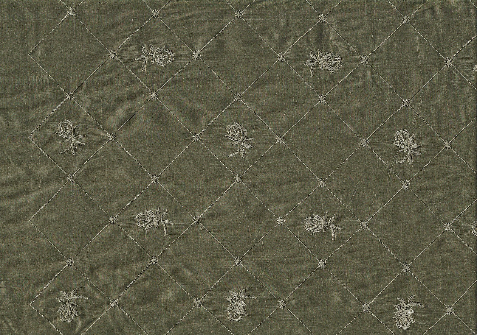 Softline Fabric Sage Green with Gold Hue  Embroidered Poly Silk  Drapery  