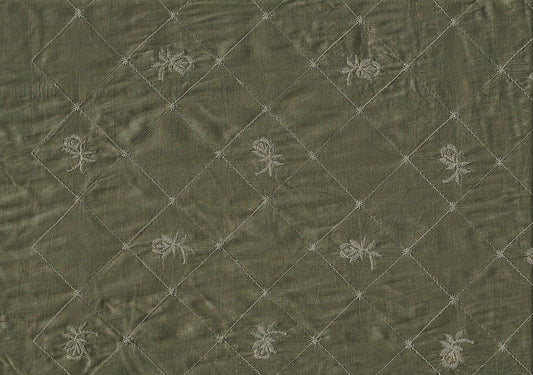 Softline Fabric Sage Green with Gold Hue  Embroidered Poly Silk  Drapery  