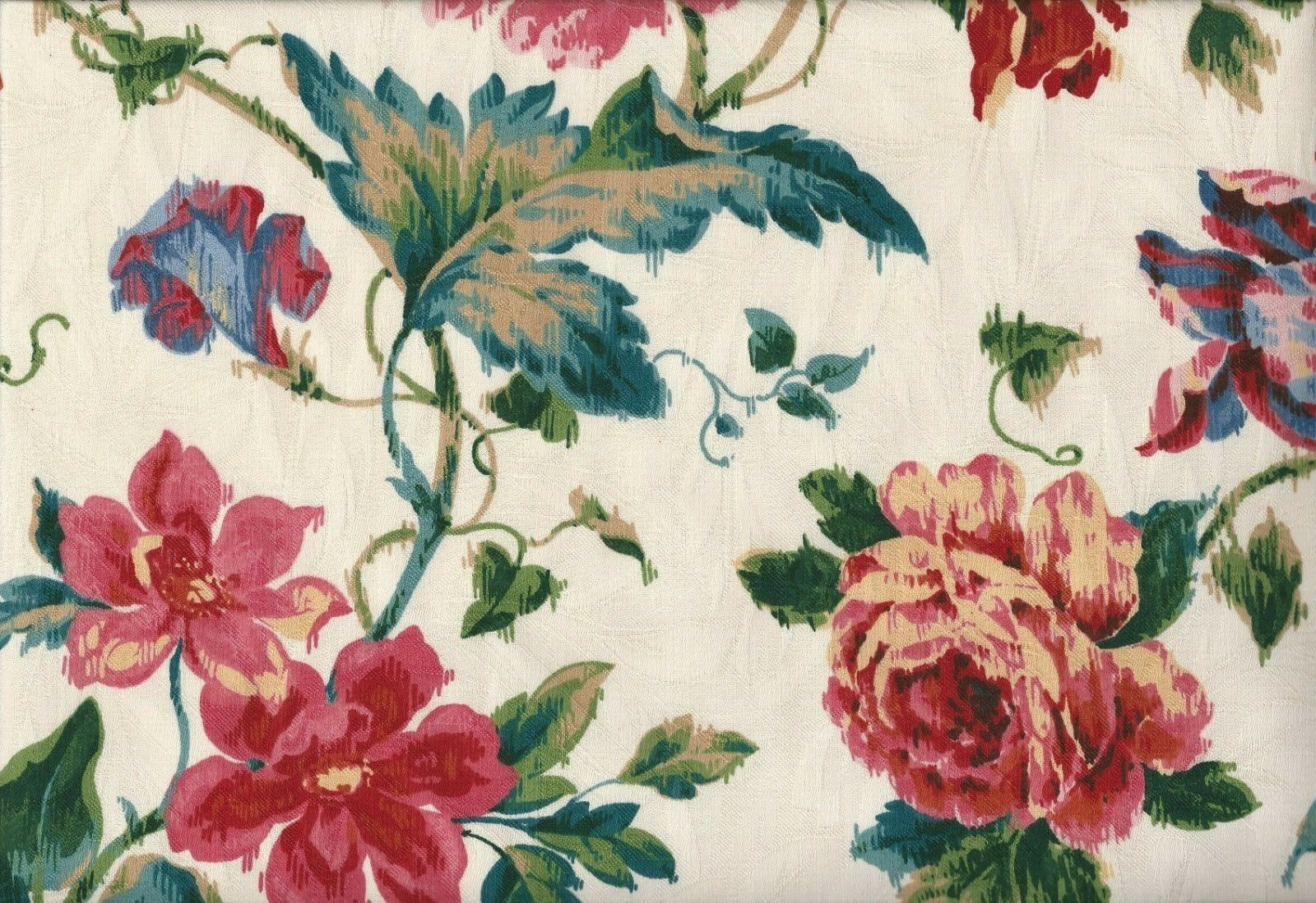 5.50 Yds  Interior Fabrics Blush Green Red Blue Teal Cotton  Drapery Upholstery 