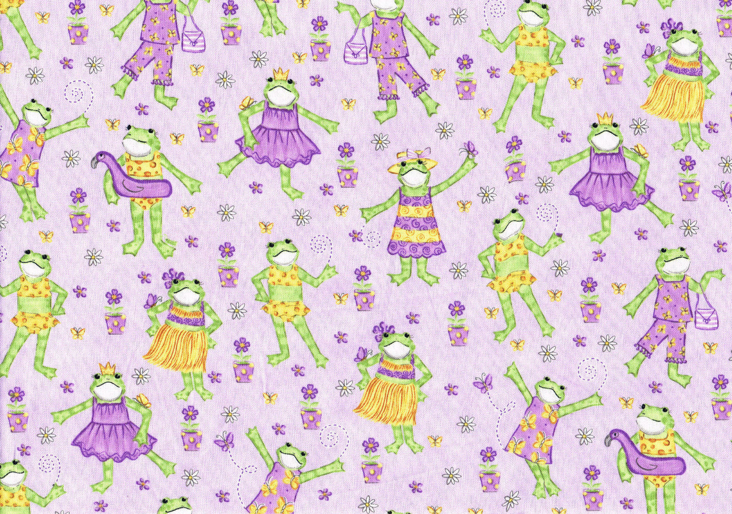 Oakhurst Textiles Fashion Frogs Cotton Lavender Green Yellow Drapery Upholstery 