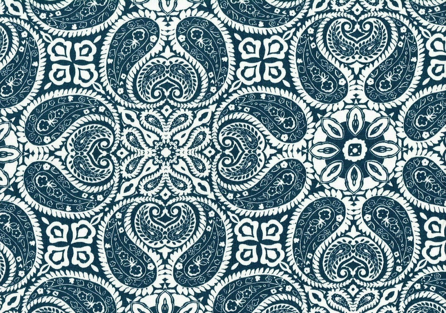 5 Yds Magnolia Home Fabric Stan Cathell Navy White Paisley Drapery  Upholstery 