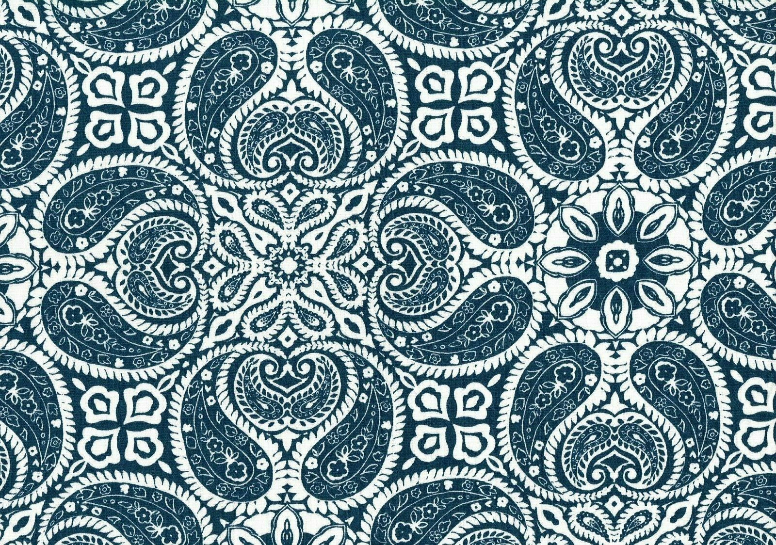 5 Yds Magnolia Home Fabric Stan Cathell Navy White Paisley Drapery  Upholstery 