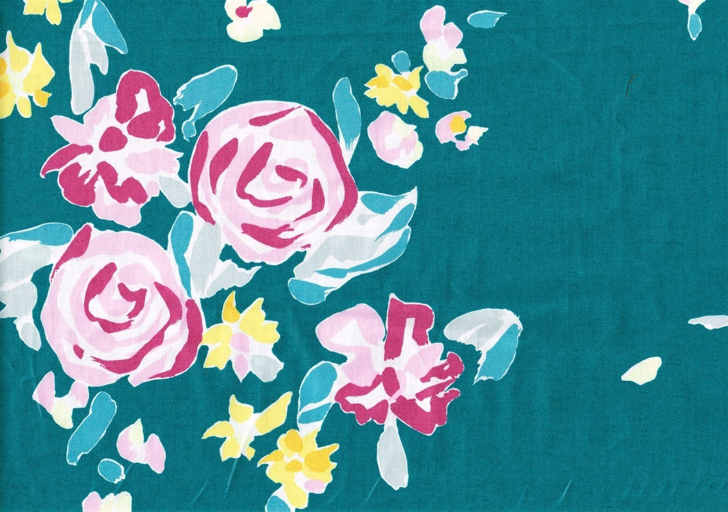 Duralee Fabrics Pennington Floral Teal Pink Rose  Cotton Drapery Upholstery  