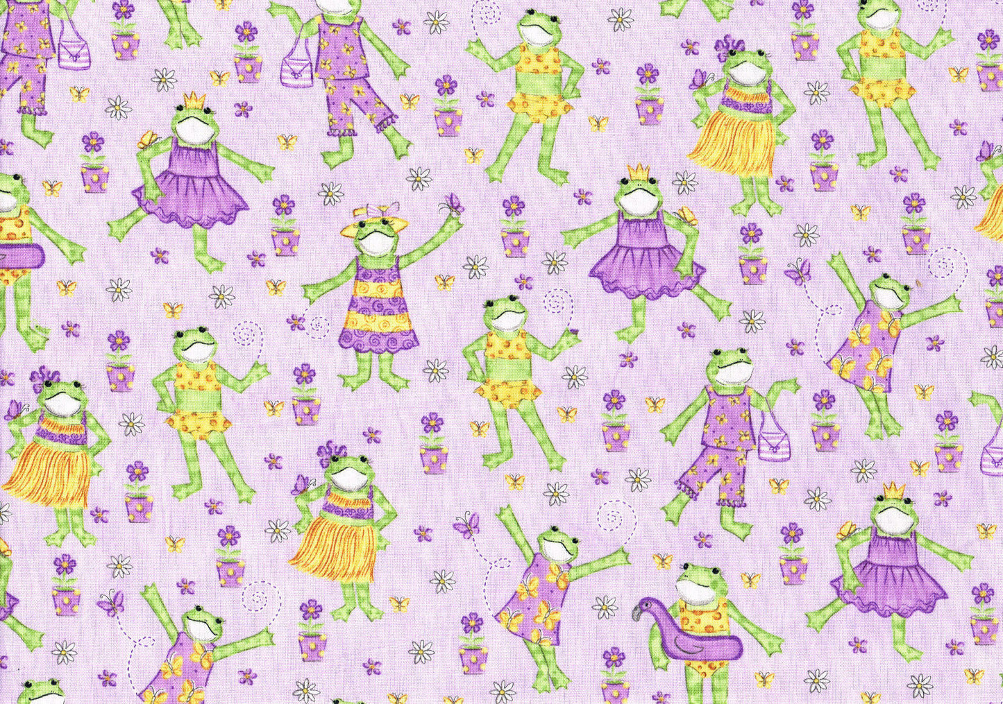 Oakhurst Textiles Fashion Frogs Cotton Lavender Green Yellow Drapery Upholstery 