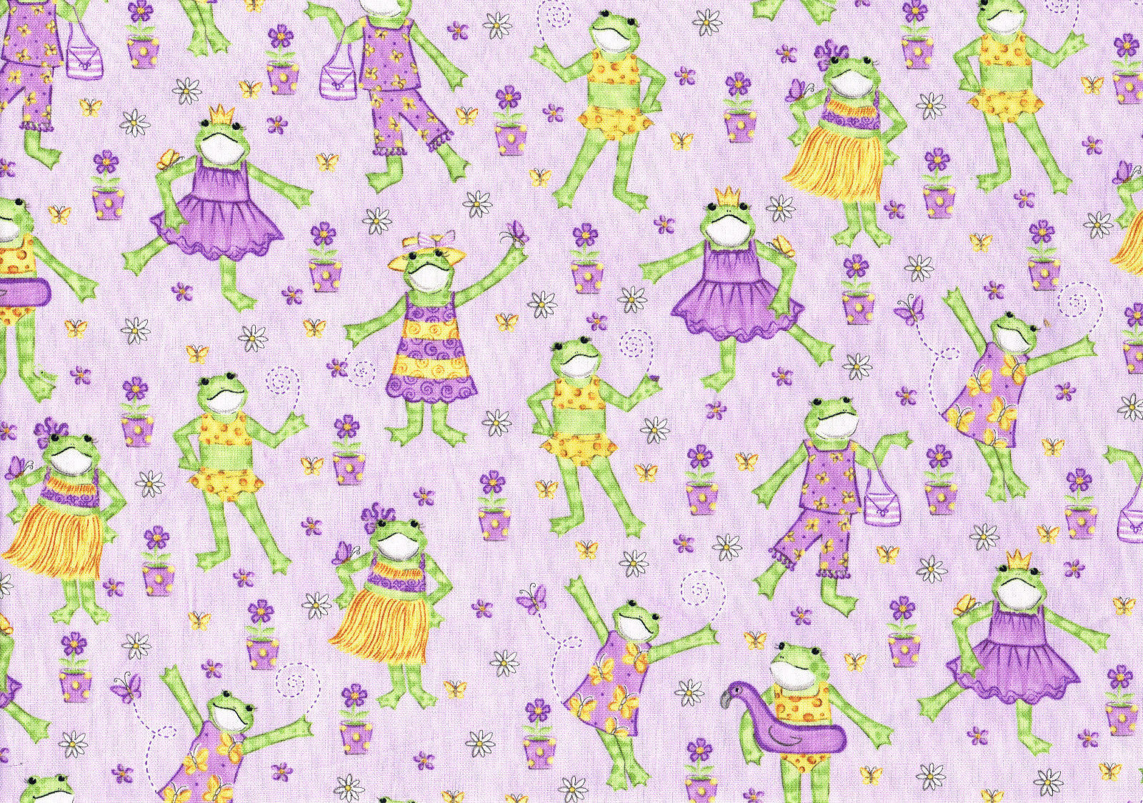 Oakhurst Textiles Fashion Frogs Cotton Lavender Green Yellow Drapery Upholstery 