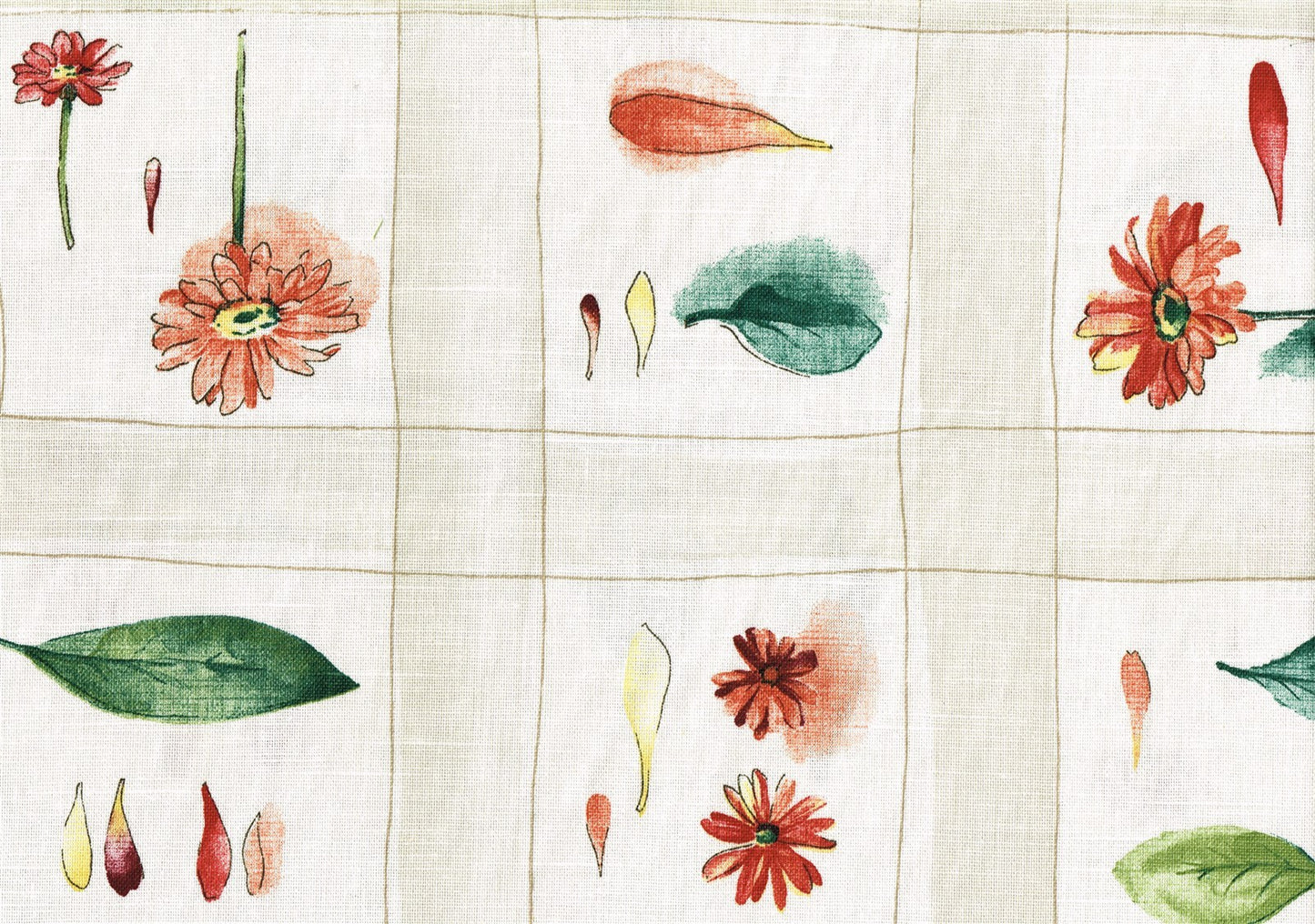 Covington Fabric Beige White Red Green Yellow  Cotton  Drapery  Upholstery 