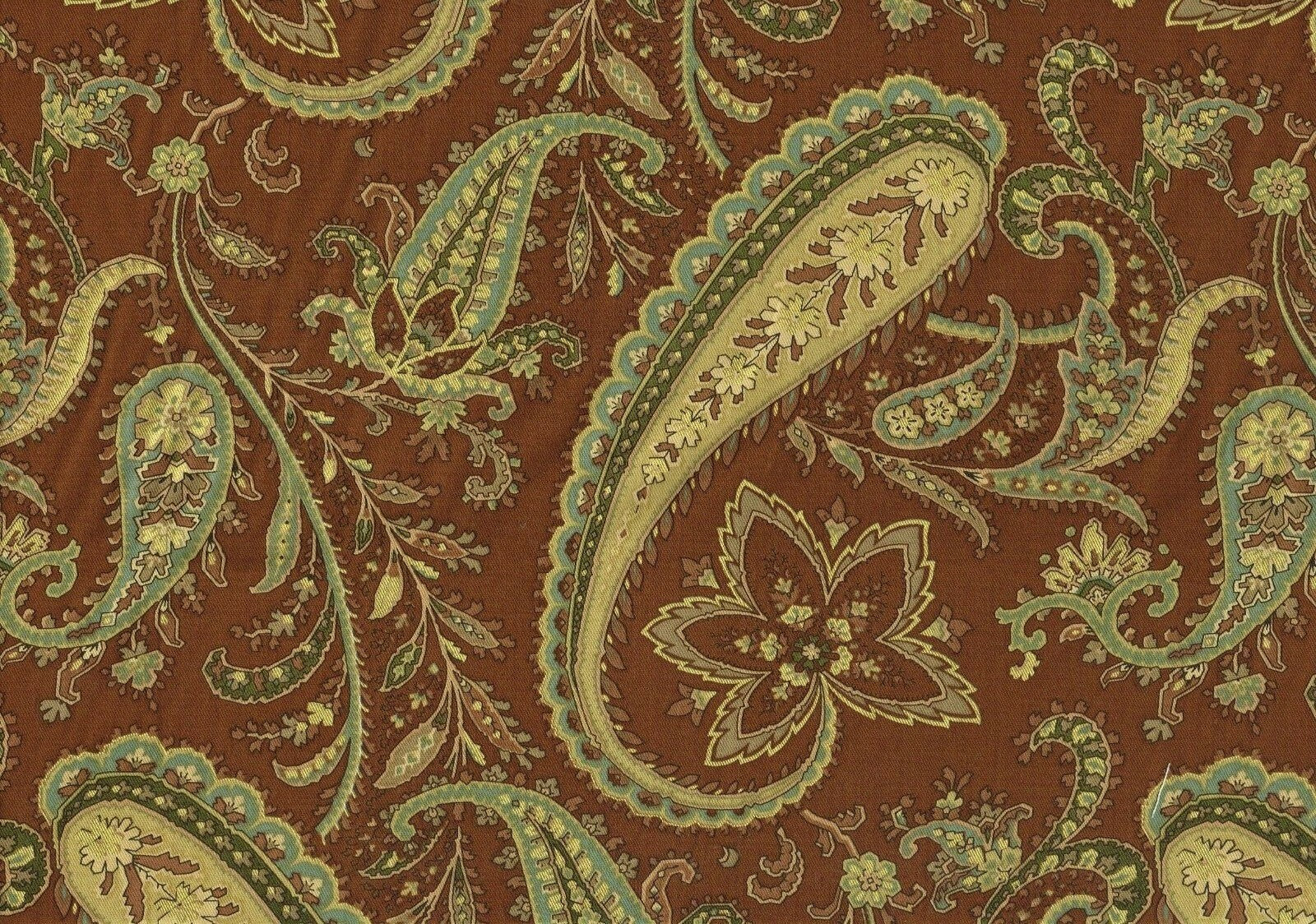 Richloom Fabric Brown Paisley Aqua Gold Cotton  Drapery Upholstery 
