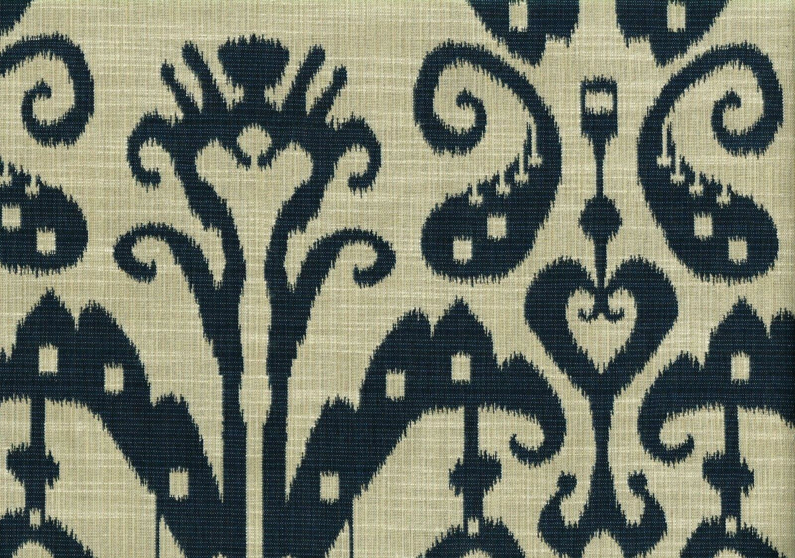 4.25 Yards Designer Fabric Khaki Navy Ikat  Drapery Upholstery  